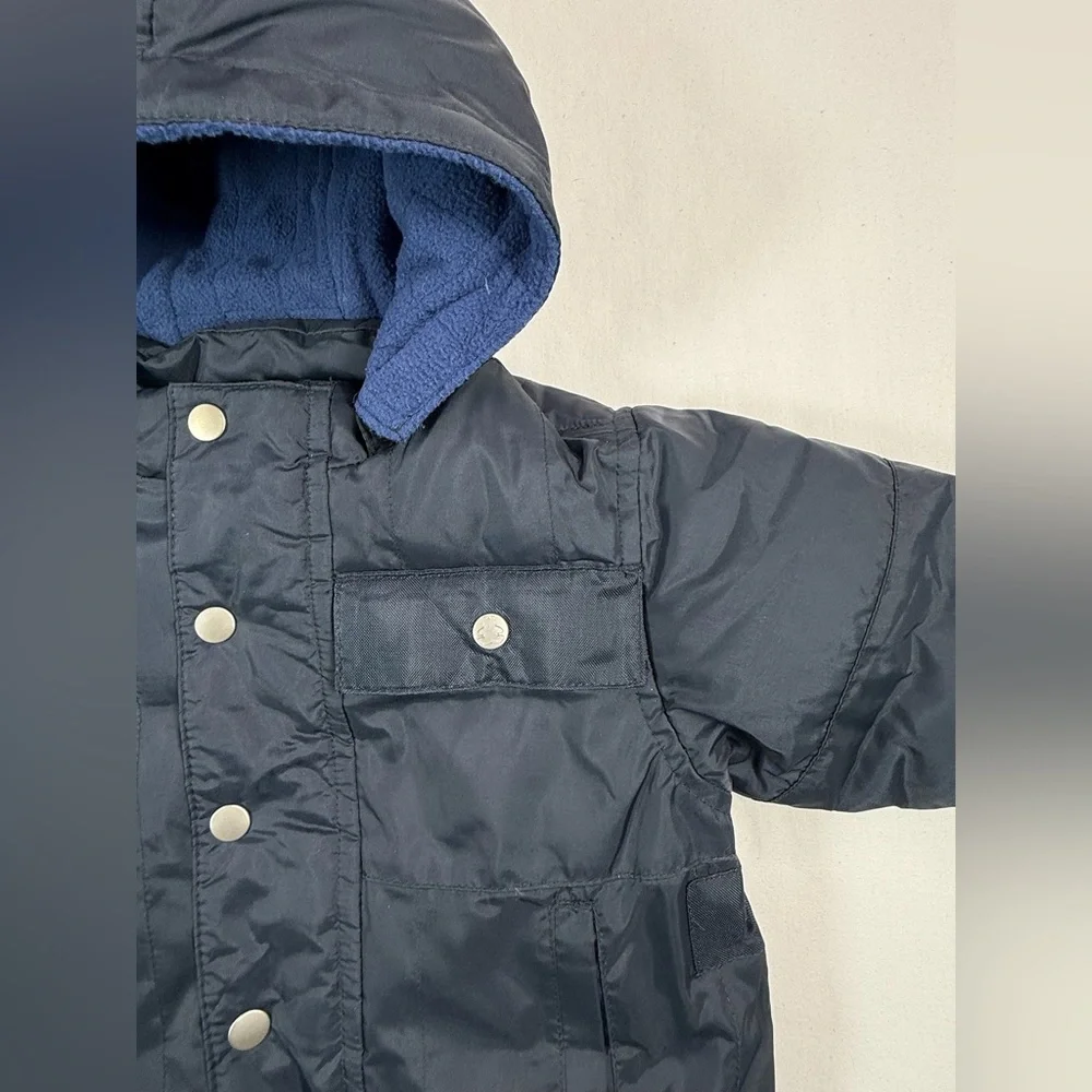 BABY‎ GAP Baby Boy Y2K Navy Blue Fleece Lined Detachable Hood Puffer Jacket 3-6M